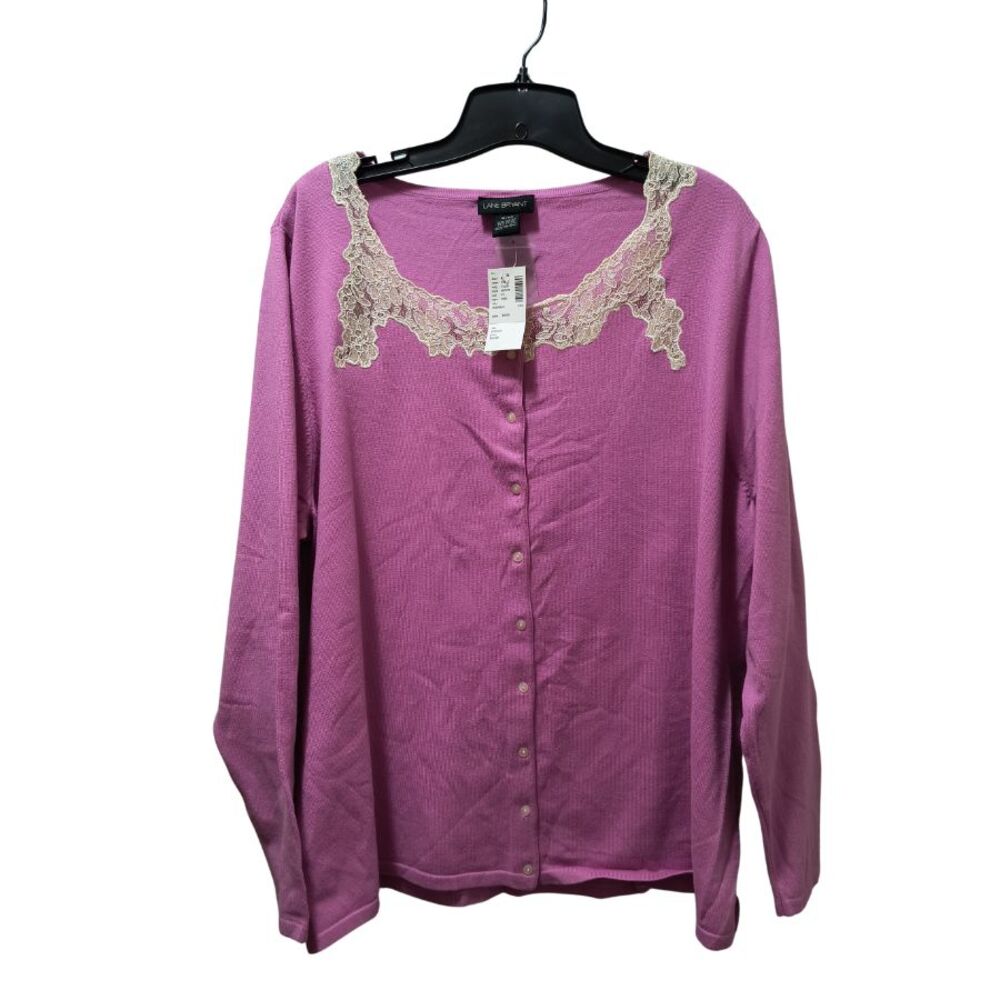 Lane Bryant Cardigan Sweater Women’s 18/20 Pink Lace Trim Long Sleeve – NWT